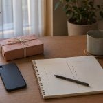 元彼へプレゼントを渡す前にスマートフォンを伏せて判断を整理するノート