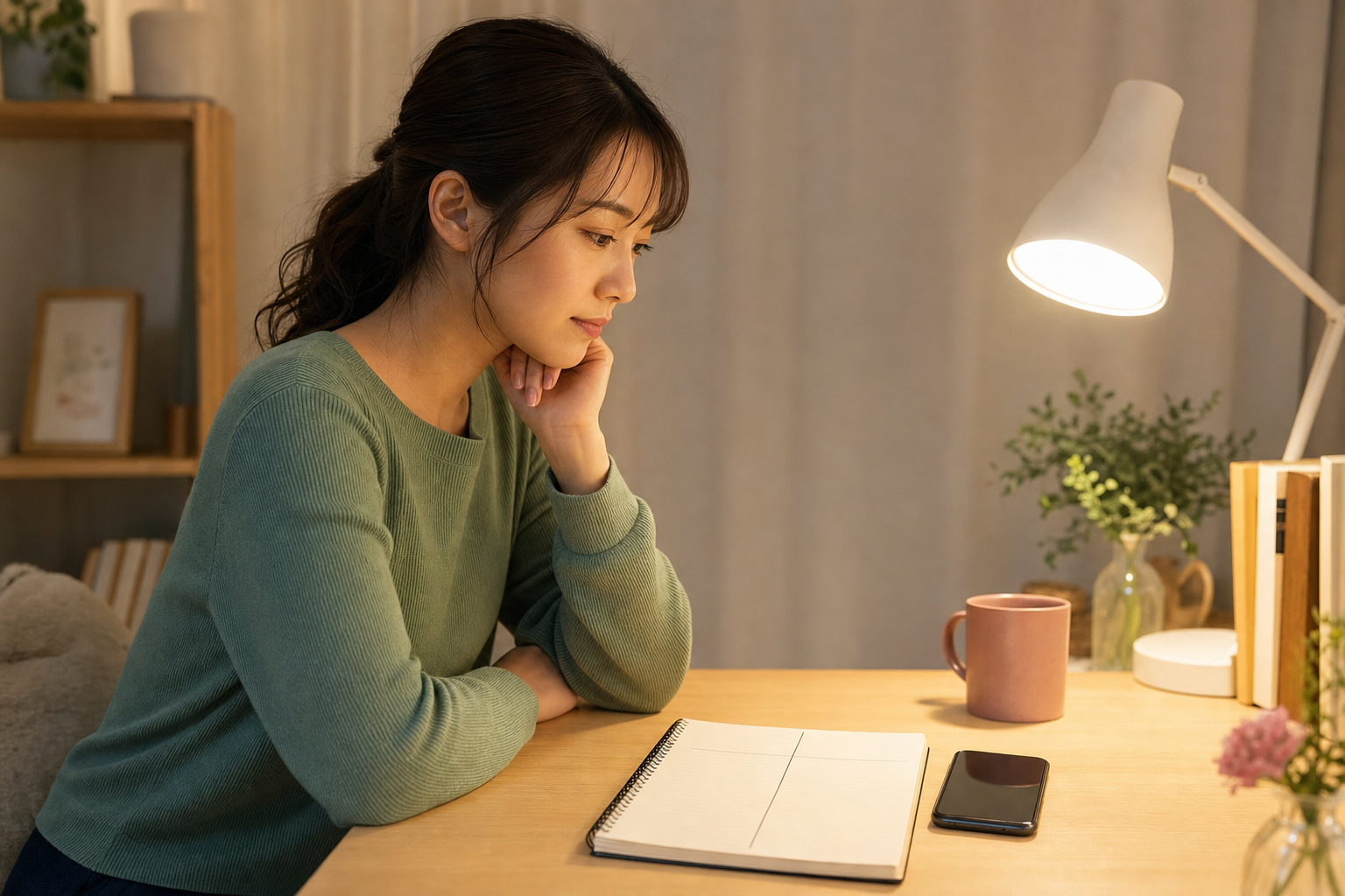復縁占いの結果と確認できる事実をノートに分けて整理する女性